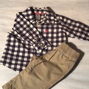 Baby boy long sleeve button up with khaki pants